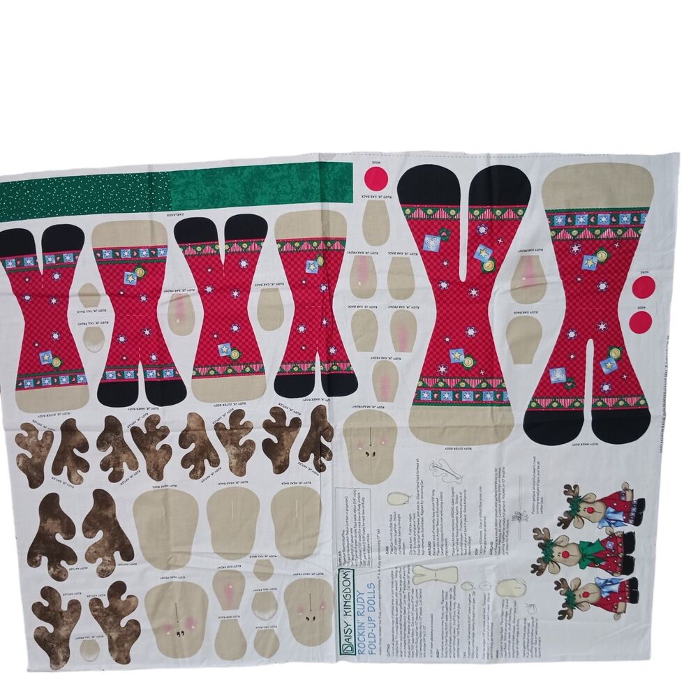 Daisy Kingdom Fabric Panel ROCKIN' RUDY REINDEER FOLD-UP DOLL Christmas #1120